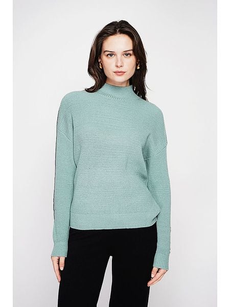 C& Jo Sweter w kolorze miętowym rozmiar: 40. Zielone swetry C& Jo, bez wzorów, ze splotem, klasyczne, bez ramiączek. Za 122.38 zł.