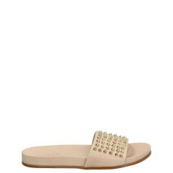 KLAPKI Z ĆWIEKAMI 7473009 BEIGE. Brązowe klapki Venezia, bez wzorów, ze skóry, bez obcasa, bez zapięcia. Za 129.00 zł.