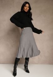 Szara Dzianinowa Spódnica Plisowana o Rozkloszowanym Kroju Tuswia. Szare spódnice Renee, na co dzień, l, z aplikacjami, z dzianiny, klasyczne, midi, proste. Za 69.99 zł.