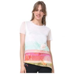 Desigual T-Shirt Damski Asimetric Polynesia S Biały. T-shirty marki Desigual. W wyprzedaży za 126.00 zł.
