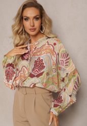 Beżowo-Zielona Koszula z Wiskozą Zapinana Guzikami w Modny Wzór z Ornamentami Mingula. Brązowe koszule Renee, l, bez wzorów, z wiskozy, klasyczne, bez kołnierzyka, bez ramiączek. W wyprzedaży za 75.99 zł.