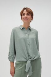 Koszula z wiązaniem oliwkowa. Zielone koszule MOODO, l, bez wzorów, z poliesteru, bez kołnierzyka, bez ramiączek. Za 119.99 zł.