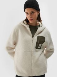 4F Polar sherpa z kapturem regular damski - biały M. Białe bluzy z polaru 4f, na zimę, m, bez wzorów, z futra, snowboardowy. W wyprzedaży za 199.99 zł.