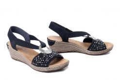 RIEKER 62451-14 blue, sandały damskie. Niebieskie sandały Rieker, bez wzorów, z gumy, bez obcasa, bez zapięcia. Za 271.92 zł.