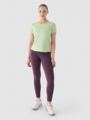 4F Legginsy do biegania z wysokim stanem damskie - fioletowe S. Fioletowe legginsy 4f, bez wzorów, z dzianiny, sportowe, krótkie. W wyprzedaży za 99.99 zł.