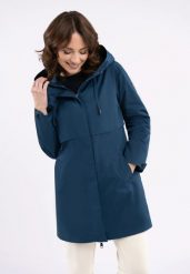 Prosty, krótki płaszcz J-ANJA. Niebieskie płaszcze Volcano, plus size, bez wzorów, z materiału, klasyczne, z kapturem. Za 359.99 zł.