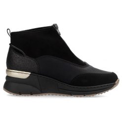 Botki damskie sneakersy czarne Rieker N6361-00. Czarne botki bez wzorów, bez obcasa, bez zapięcia. Za 529.18 zł.