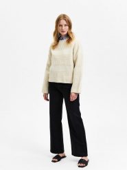 SELECTED FEMME Sweter "Fry" w kolorze kremowym rozmiar: XL. Brązowe swetry Selected Femme, xl, bez wzorów, z wełny, bez ramiączek. Za 92.64 zł.