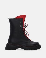 SKÓRZANE WORKERY Z KOLOROWYM JĘZYKIEM 01218204 BLAC-RE. Botki Venezia, bez wzorów, ze skóry, bez obcasa, bez zapięcia. Za 369.00 zł.