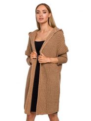 Made of emotion Kardigan w kolorze jasnobrązowym rozmiar: onesize. Brązowe swetry Made Of Emotion, bez wzorów, ze splotem, bez ramiączek. Za 191.95 zł.