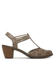 Rieker Sandały 40966-64 Szary. Szare sandały Rieker, bez wzorów, ze skóry, bez obcasa, na słupku, bez zapięcia. Za 289.99 zł.