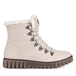 Botki Rieker. Brązowe botki Rieker, bez wzorów, bez obcasa, na płaskiej podeszwie, bez zapięcia. Za 379.99 zł.