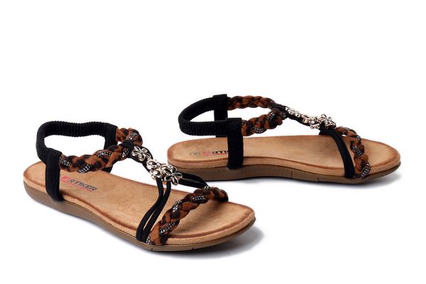 Artiker Relaks 58C0739 black/leopard, sandały damskie. Czarne sandały Artiker Relaks, bez wzorów, bez obcasa, bez zapięcia. Za 95.92 zł.