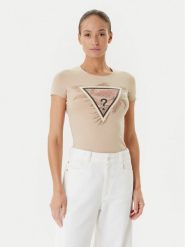 Guess T-Shirt W5YI13 J1314 Beżowy Regular Fit. Brązowe t-shirty Guess, xl, z aplikacjami, z bawełny, bez kołnierzyka, bez ramiączek. Za 88.00 zł.