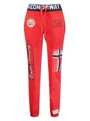 Geographical Norway Spodnie dresowe "Moliere" w kolorze czerwonym rozmiar: M. Czerwone spodnie dresowe Geographical Norway, z aplikacjami, z dresówki. Za 109.78 zł.