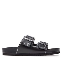 Klapki LOVE MOSCHINO. Czarne klapki Love Moschino, bez wzorów, bez obcasa, bez zapięcia. Za 829.99 zł.
