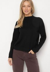 Czarny Gładki Sweter o Pudełkowym Kroju ze Stójką Unessa. Czarne swetry Born2be, l, bez wzorów, z jeansu, wizytowe, bez ramiączek. Za 79.99 zł.