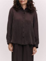 Koszula z cupro - ciemnobrązowy. Brązowe koszule Reserved, l, bez wzorów, z tkaniny, bez kołnierzyka, bez ramiączek. Za 219.99 zł.