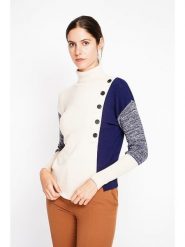 ASSUILI Sweter w kolorze kremowo-granatowym rozmiar: 38. Brązowe swetry Assuili, bez wzorów, klasyczne, bez ramiączek. Za 104.99 zł.