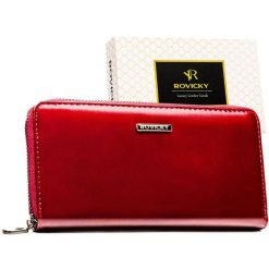 Portfel damski w typie piórnika ze skóry naturalnej i ekologicznej w czerwonym kolorze zamykany suwakiem - Rovicky. Czerwone portfele ROVICKY, bez wzorów, ze skóry. Za 74.99 zł.