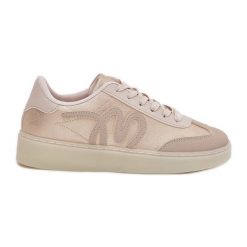Niskie Buty Sportowe Damskie Z Eko Skóry Złoto-Beżowe złoty. Żółte buty treningowe bez wzorów, ze skóry, bez zapięcia. Za 139.80 zł.