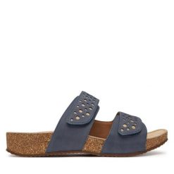 Klapki Josef Seibel. Niebieskie klapki Josef Seibel, bez wzorów, bez obcasa, bez zapięcia. Za 389.99 zł.