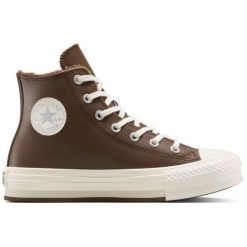 Buty sportowe Converse Chuck Taylor All Star Lift Leather Platform. Brązowe buty treningowe Converse, bez wzorów, ze skóry, bez zapięcia, na fitness i siłownię. Za 390.00 zł.