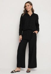 Czarny Komplet o Kroju Oversize Koszula i Spodnie Ulosarenia. Czarne koszule Born2be, l, z aplikacjami, eleganckie, bez kołnierzyka, bez ramiączek. Za 149.99 zł.