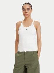 Tommy Jeans Top Racerback DW0DW22264 Beżowy jasny Slim Fit. Brązowe topy Tommy Jeans, l, bez wzorów, z bawełny, bez kołnierzyka, bez ramiączek. Za 169.99 zł.