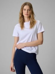 4F T-shirt regular gładki damski - biały XL. Białe t-shirty 4f, uniwersalny, bez wzorów, z materiału, klasyczne, bez kołnierzyka, bez ramiączek. Za 49.99 zł.