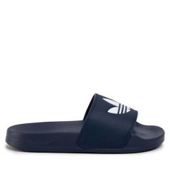 Klapki adidas. Niebieskie klapki adidas, bez wzorów, sportowe, bez obcasa, bez zapięcia. Za 139.99 zł.