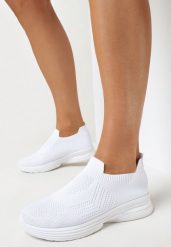 Białe Płaskie Buty Sportowe z Elastyczną Cholewką przed Kostkę Atale. Białe buty sportowe lifestyle Born2be, na lato, bez wzorów, sportowe, przed kostkę, bez zapięcia. W wyprzedaży za 50.99 zł.