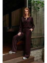 &Co Woman Spodnie "Solana" w kolorze bordowym rozmiar: XXL. Czerwone spodnie materiałowe &Co Woman, bez wzorów, z materiału, z podwyższonym stanem. Za 169.67 zł.