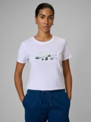 4F T-shirt regular z nadrukiem damski - biały XXL. Białe t-shirty 4f, xxl, bez wzorów, z bawełny, bez kołnierzyka, bez ramiączek. Za 59.99 zł.