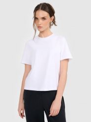 4F T-shirt regular gładki damski - biały M. Białe t-shirty 4f, m, bez wzorów, z bawełny, bez kołnierzyka, bez ramiączek. Za 69.99 zł.