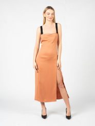 Pinko Sukienka "Macadamia" | 1N13K6 A04E | Kobieta | Brązowy. Brązowe sukienki Pinko, s, bez wzorów, z poliesteru, bez kołnierzyka, bez ramiączek, midi. W wyprzedaży za 419.00 zł.