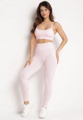Jasnoróżowy Komplet Sportowy Biustonosz na Ramiączkach i Legginsy z Gumką w Pasie Nadlira. Czerwone legginsy Born2be, m, bez wzorów, na fitness i siłownię. W wyprzedaży za 72.24 zł.