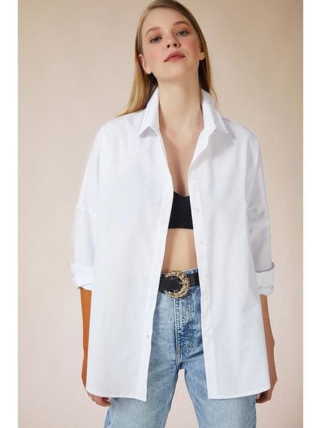 Happiness Istanbul Bluzka w kolorze białym rozmiar: 40. Białe bluzki Happiness Istanbul, bez wzorów, bez kołnierzyka, bez ramiączek. Za 66.45 zł.