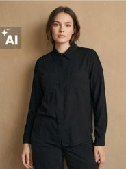 Wiskozowa koszula regular fit z kieszeniami - czarny. Czarne koszule Sinsay, l, bez wzorów, z wiskozy, bez kołnierzyka, bez ramiączek. Za 29.99 zł.