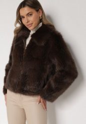 Brązowa Kurtka Futerko o Prostym Kroju z Zapięciem na Suwak Tusiviela. Brązowe kurtki Born2be, l, bez wzorów, z dzianiny, eleganckie, bez kaptura. Za 239.99 zł.