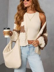 Milan Kiss Kardigan w kolorze beżowym rozmiar: S. Brązowe swetry Milan Kiss, s, bez wzorów, bez ramiączek. Za 152.99 zł.