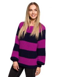 Made of emotion Sweter w kolorze fioletowo-czarnym rozmiar: L/XL. Czarne swetry Made Of Emotion, l, bez wzorów, ze splotem, bez ramiączek. Za 52.79 zł.