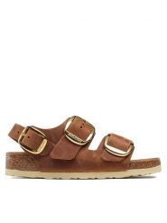 Birkenstock Sandały Milano 1024067 Brązowy. Brązowe sandały Birkenstock, bez wzorów, ze skóry, bez obcasa, na płaskiej podeszwie, bez zapięcia. Za 719.99 zł.