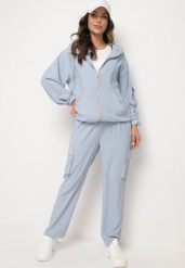 Jasnoniebieski Komplet Dresowy w Stylu Cargo z Bluzą z Kapturem i Spodniami z Kieszeniami Kaivira. Niebieskie bluzy Born2be, m, bez wzorów, z dresówki, sportowe, bez ramiączek, z kapturem. W wyprzedaży za 135.99 zł.