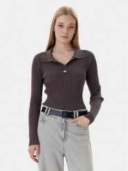 Tommy Jeans Sweter DW0DW22036 Brązowy Slim Fit. Brązowe swetry Tommy Jeans, xxs, bez wzorów, z jeansu, bez ramiączek. Za 369.99 zł.