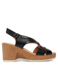 Pikolinos Sandały Arenales W3B-1518 Czarny. Czarne sandały Pikolinos, bez wzorów, ze skóry, bez obcasa, na koturnie, bez zapięcia. Za 439.99 zł.