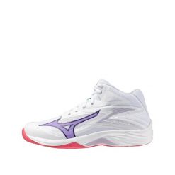 Buty do siatkówki Mizuno Thunder Blade Z Mid Biała/Fioletowa. Białe buty treningowe Mizuno, bez wzorów, z materiału, bez zapięcia, do siatkówki. Za 387.55 zł.