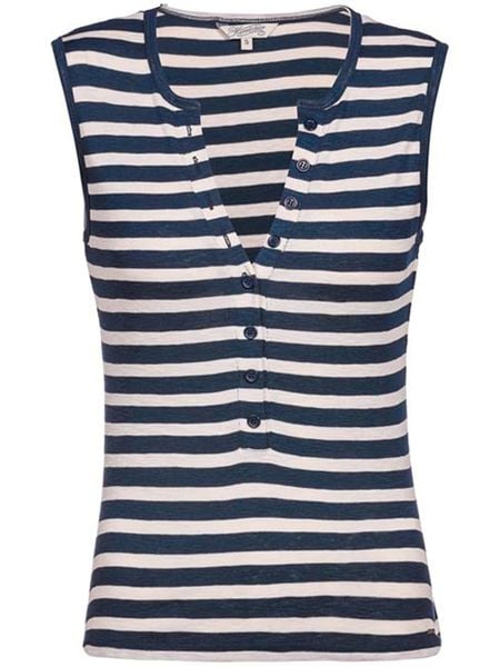 Herrlicher Top "Cecilia" w kolorze granatowo-białym rozmiar: L. Niebieskie topy Herrlicher, l, bez wzorów, z bawełny, bez kołnierzyka, bez ramiączek. Za 139.95 zł.