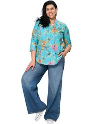 Aller Simplement Bluzka w kolorze turkusowym ze wzorem rozmiar: 42/44. Niebieskie bluzki Aller Simplement, bez wzorów, z bawełny, bez kołnierzyka, bez ramiączek. Za 69.99 zł.