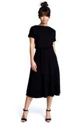 Czarna Midi Sukienka z Szerokim Dołem. Czarne sukienki MOE, l, bez wzorów, z bawełny, bez kołnierzyka, bez ramiączek, midi. Za 263.90 zł.